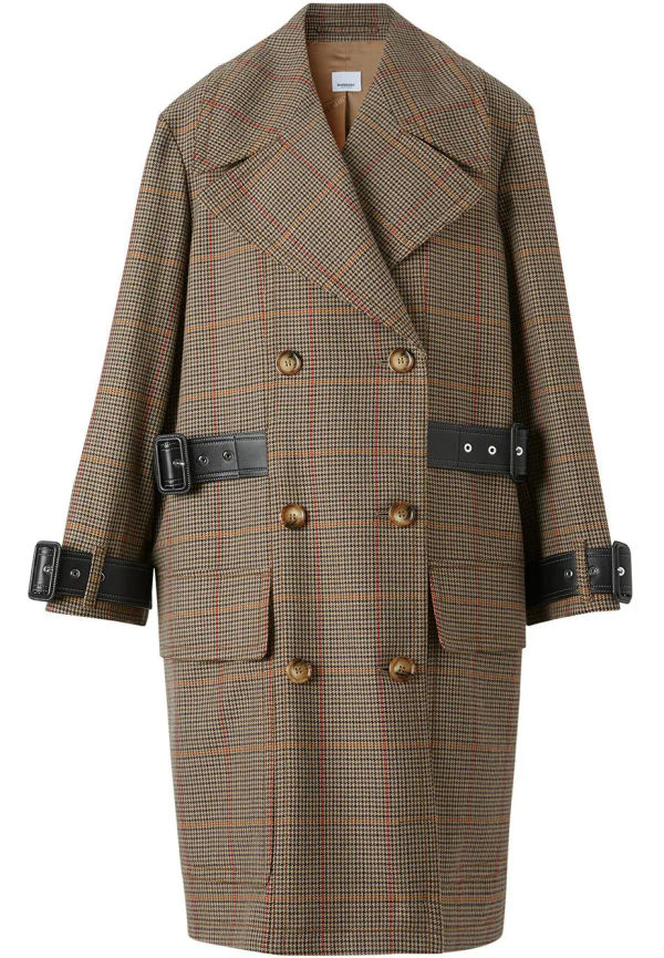 Burberry hundtandsmönstrad dubbelknäppt kappa - Brun
