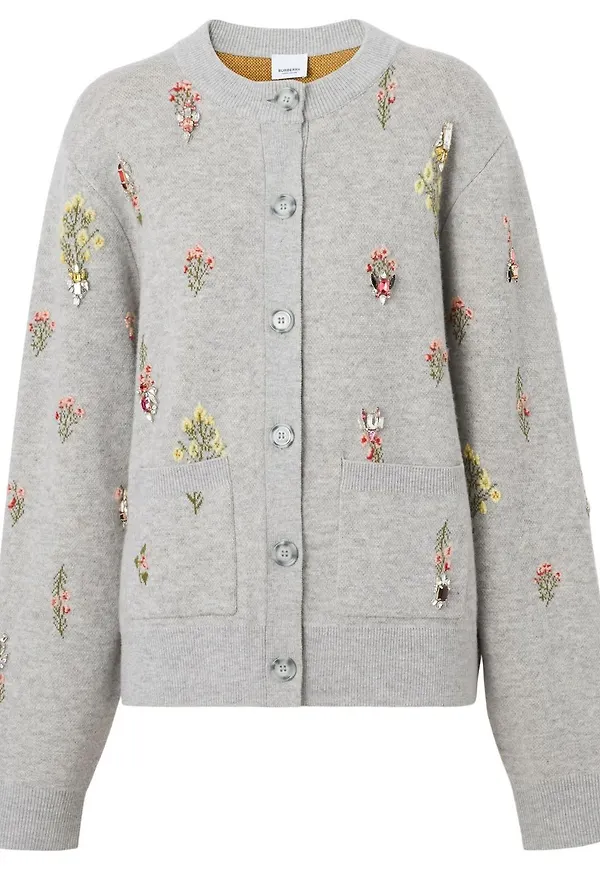 Burberry kofta med blomsterbrodyr - Grå
