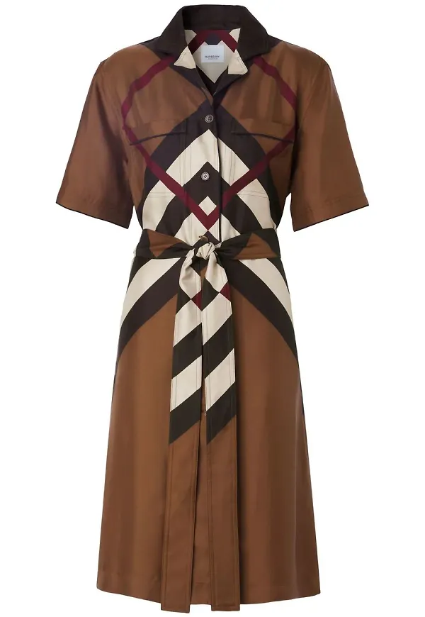 Burberry kortärmad skjortklänning med grafiskt tryck - Brun
