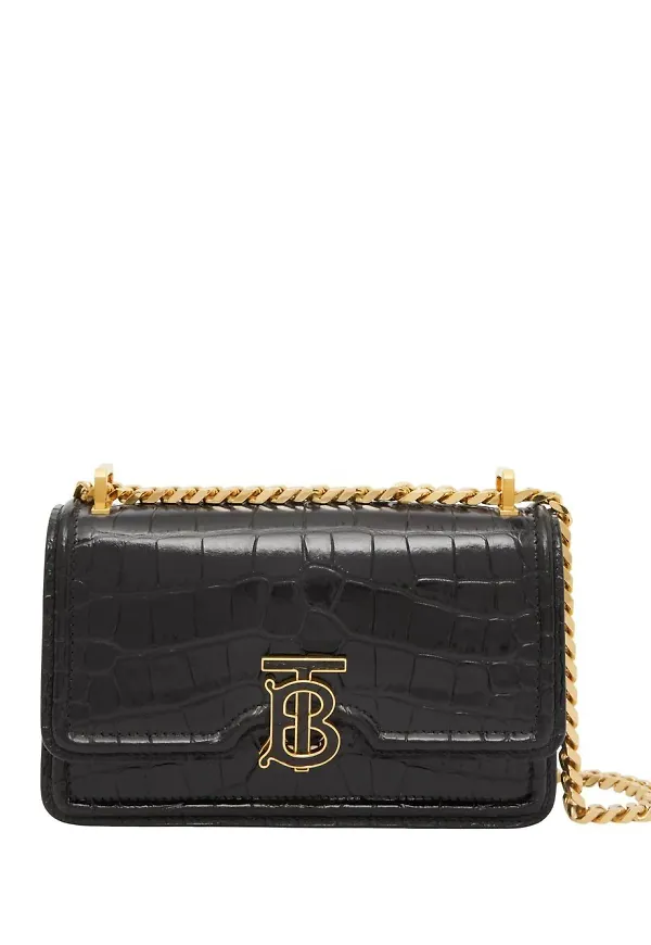 Burberry krokodilpräglad axelremsväska - Svart