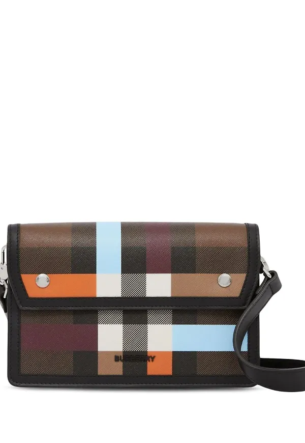 Burberry leather-trimmed checked crossbody - Svart