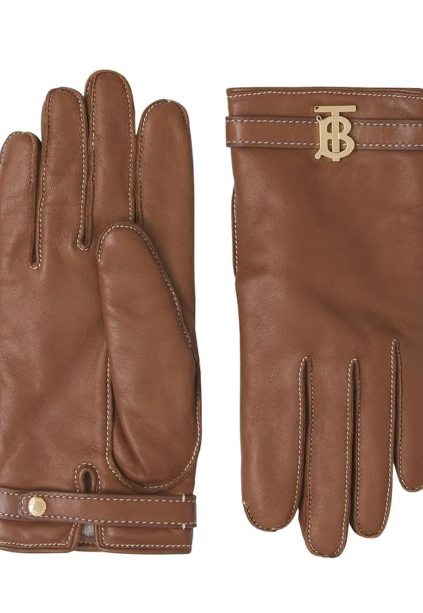 Burberry läderhandskar med monogram - Brun