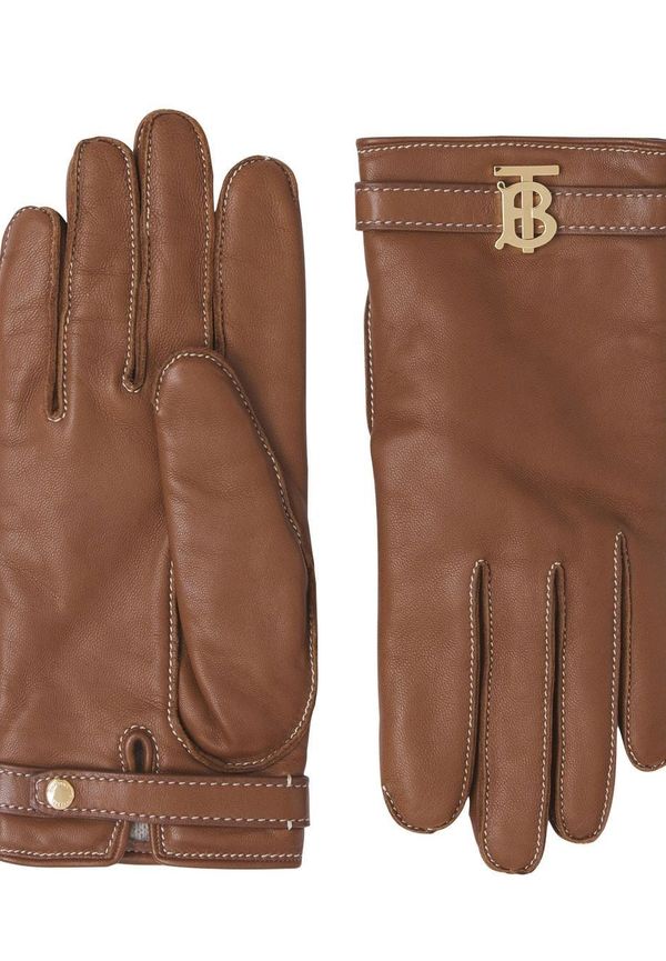 Burberry läderhandskar med monogram - Brun