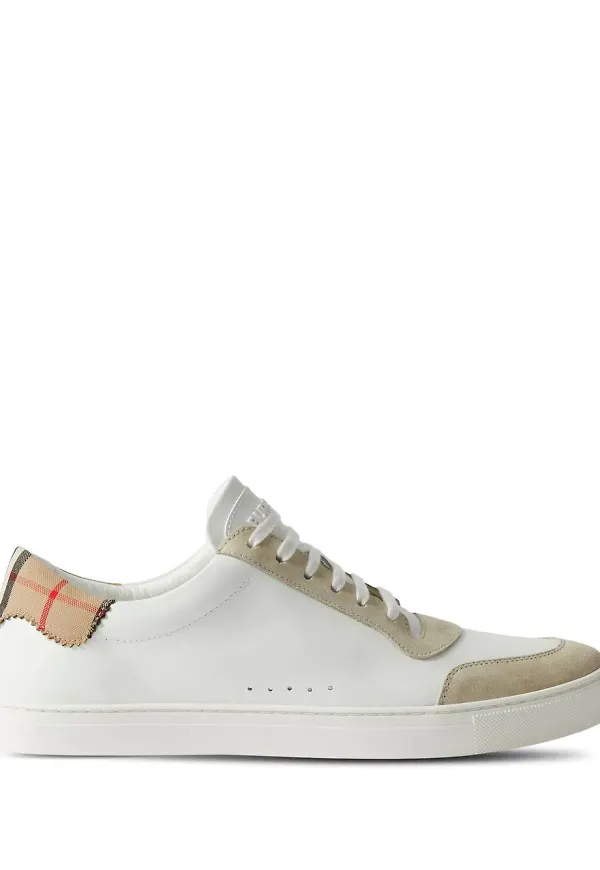 Burberry lädersneakers med karaktäristiskt rutmönster - Vit