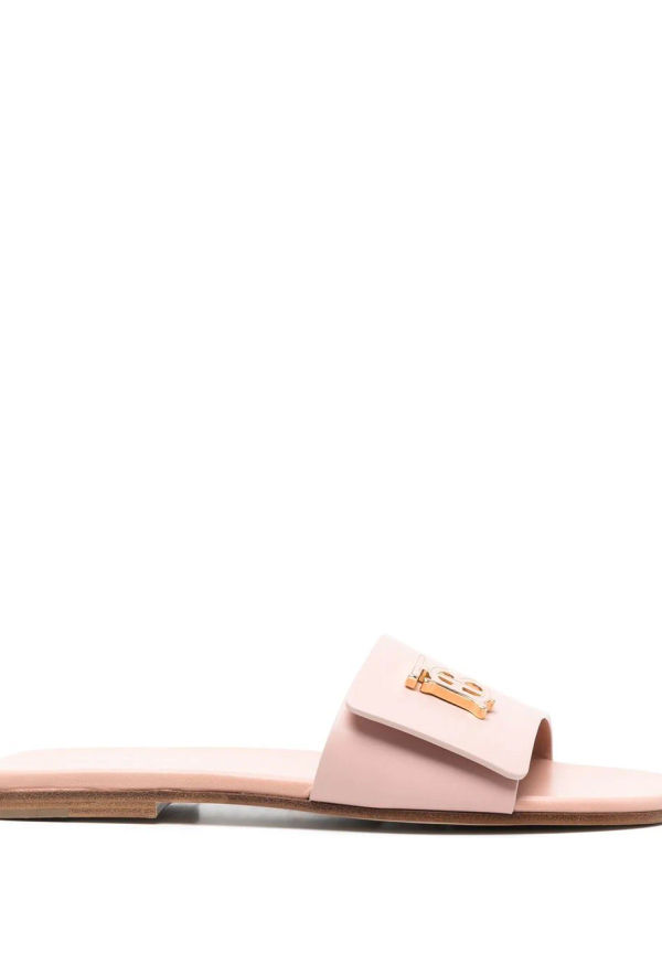 Burberry lädertofflor med logotypplakett - Rosa