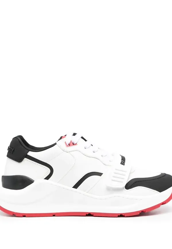 Burberry låga lädersneakers med panel - Vit