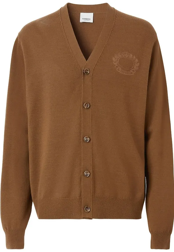 Burberry Oak Leaf Crest kofta med broderat vapen - Brun