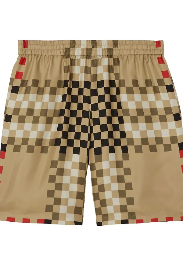 Burberry Pixel rutiga sidenshorts - Neutral