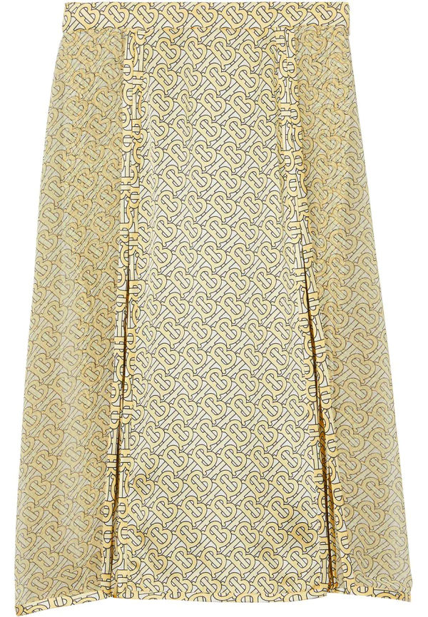 Burberry plisserad sidenkjol med monogram - Gul