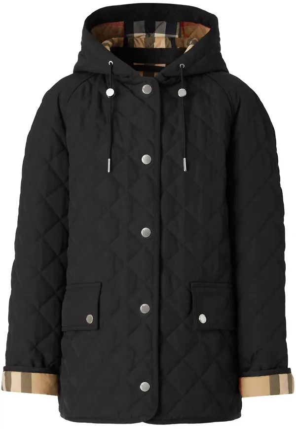 Burberry quiltad jacka med huva - Svart