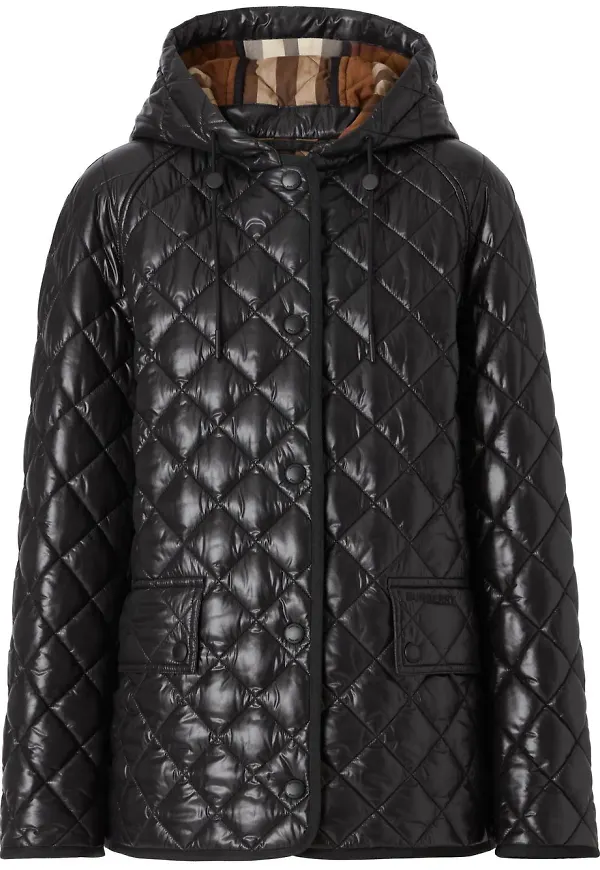 Burberry quiltad jacka med huva - Svart