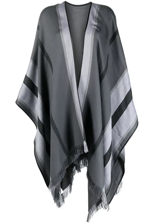 Burberry randig cape-kappa med franskant - Grå