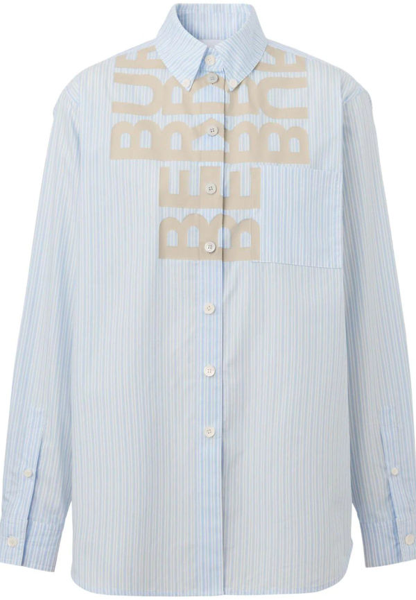 Burberry randig skjorta med logotyp - Blå