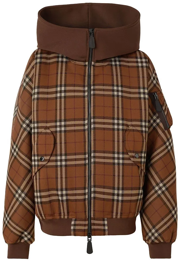 Burberry rutig bomberjacka med huva - Brun