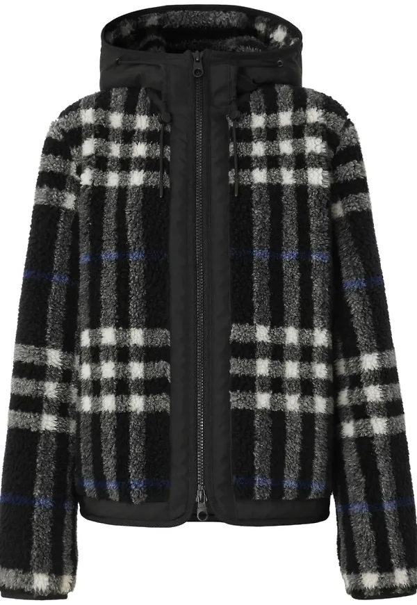 Burberry rutig fleecejacka med huva - Vit