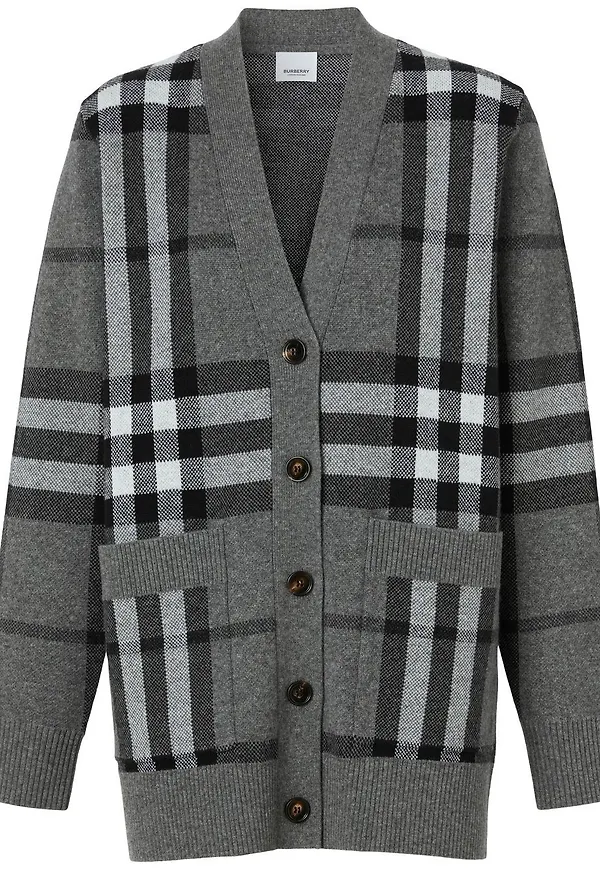 Burberry rutig kofta i kashmir - Grå