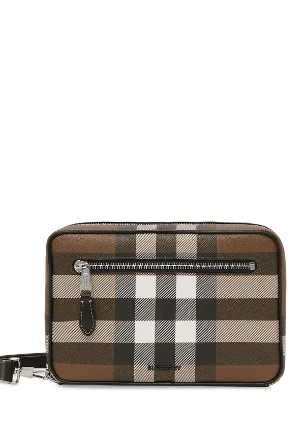 Burberry rutig necessär med dragkedja - Brun