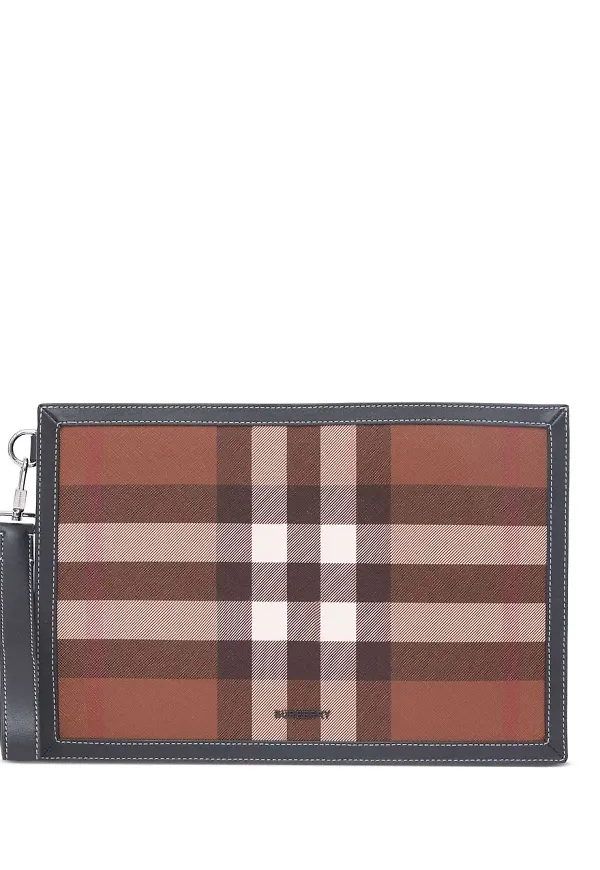Burberry rutig pouch i läder - Brun