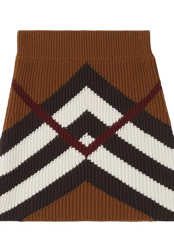 Burberry rutig ribbstickad minikjol - Brun