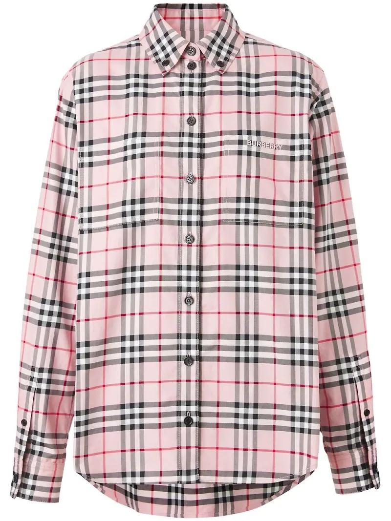 Burberry rutig skjorta med broderad logotyp - Rosa
