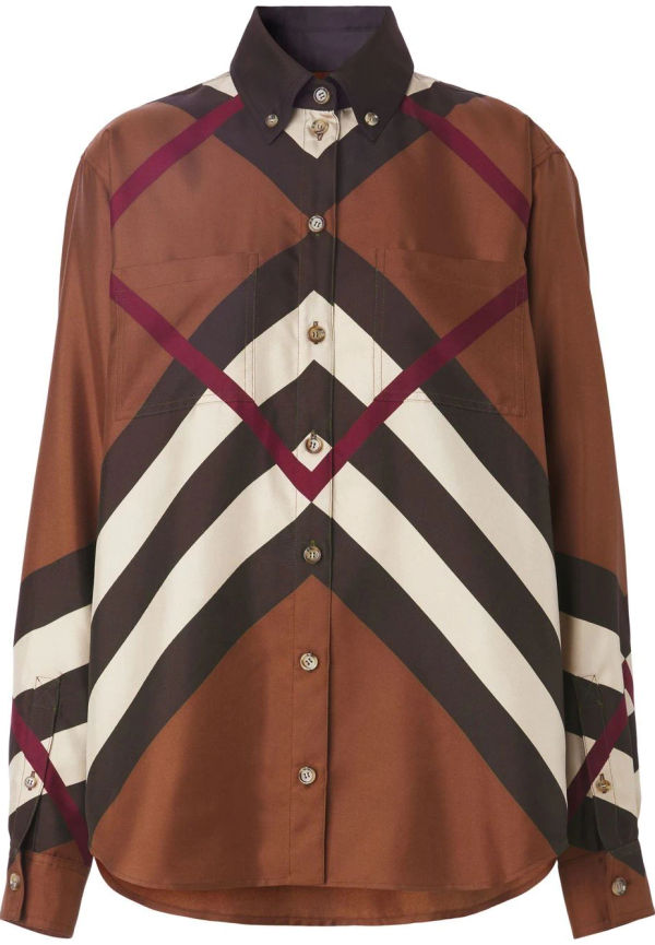 Burberry rutig skjorta med knäppning - Brun