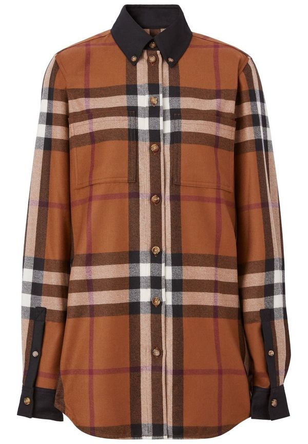 Burberry rutig skjorta med kontrastkant - Brun