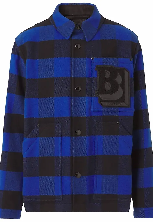 Burberry rutig skjorta med logotypmärke - Blå