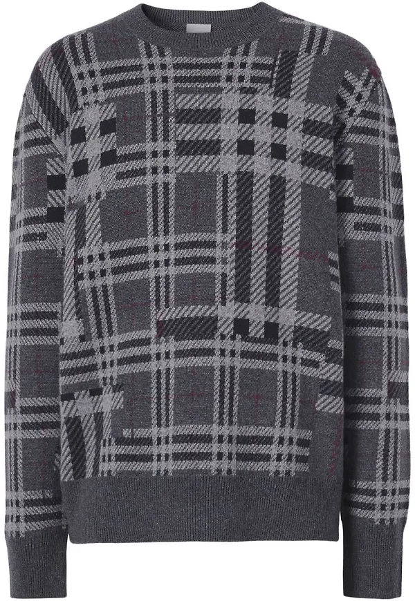 Burberry rutig tröja med kontrastfärg - Grå
