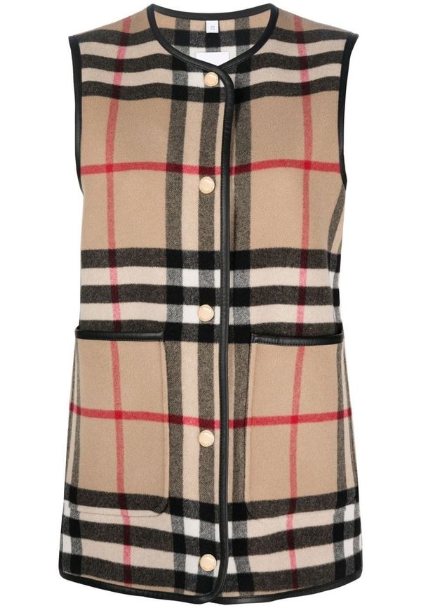 Burberry rutig väst med läderkant - Neutral