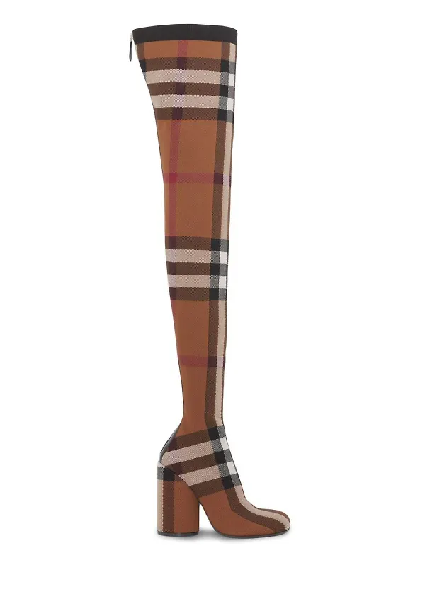 Burberry rutiga knähöga stövlar - Brun
