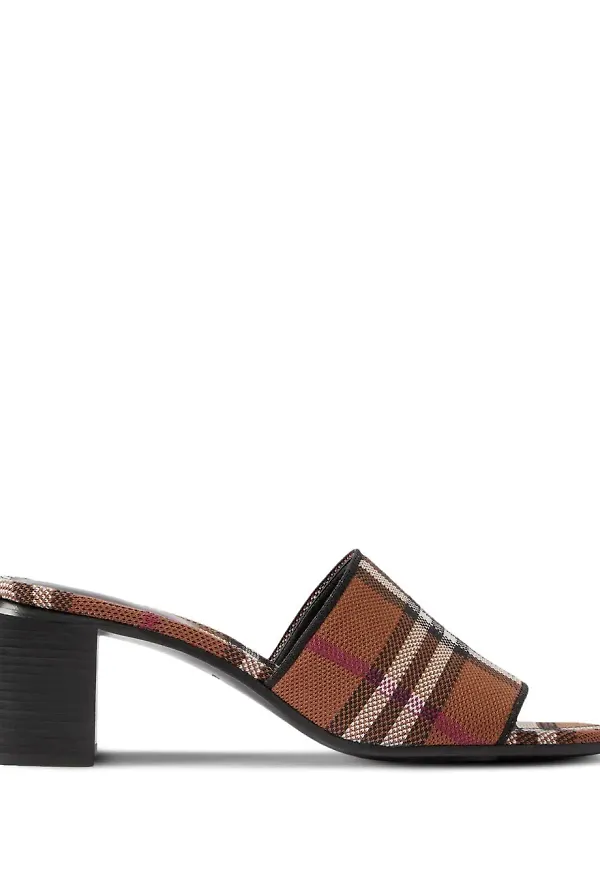 Burberry rutiga slip-ons med blockklack - Brun