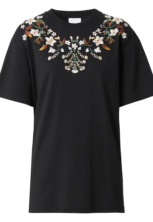 Burberry t-shirt med blomsterbrodyr - Svart