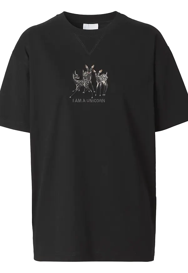 Burberry t-shirt med broderat rådjursmotiv - Svart