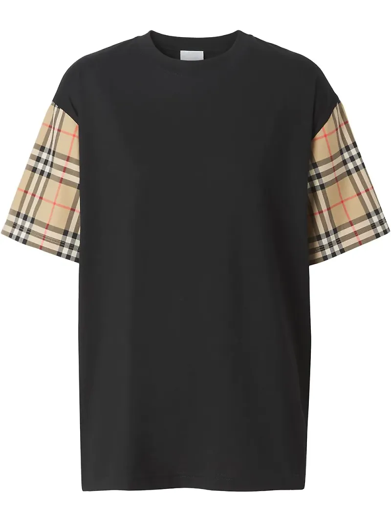 Burberry t-shirt med vintagerutig ärm - Svart