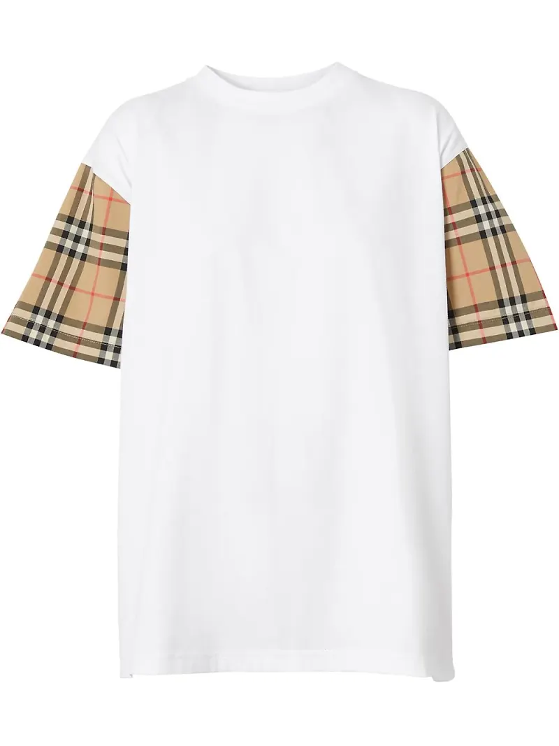 Burberry t-shirt med vintagerutig ärm - Vit