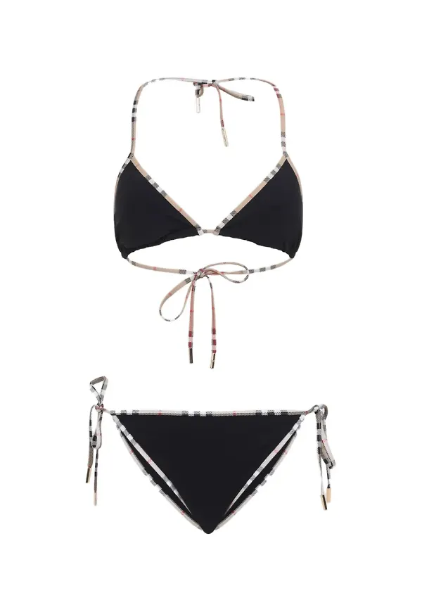 Burberry trekantsbikini med rutig kant - Svart
