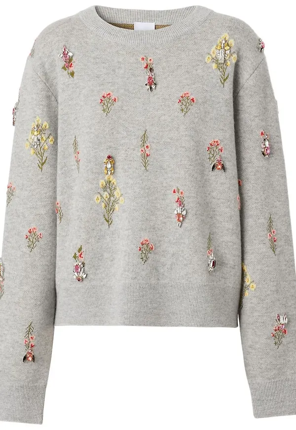 Burberry tröja med strassblomma - Grå