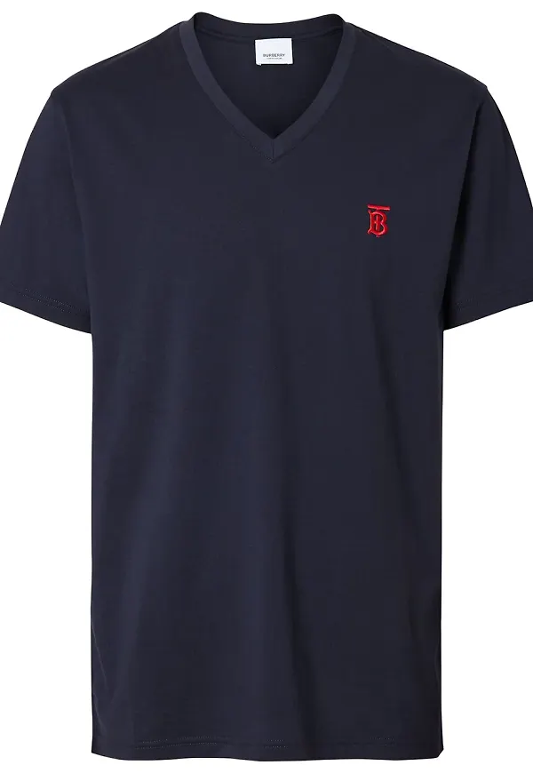 Burberry v-ringad t-shirt med monogram - Blå