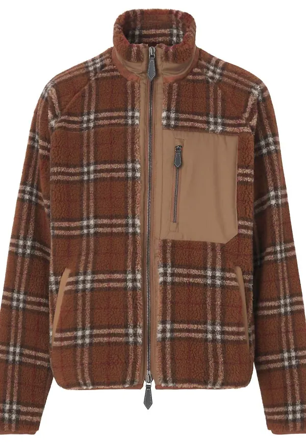 Burberry vintagerutig fleecejacka med trattformad krage - Brun