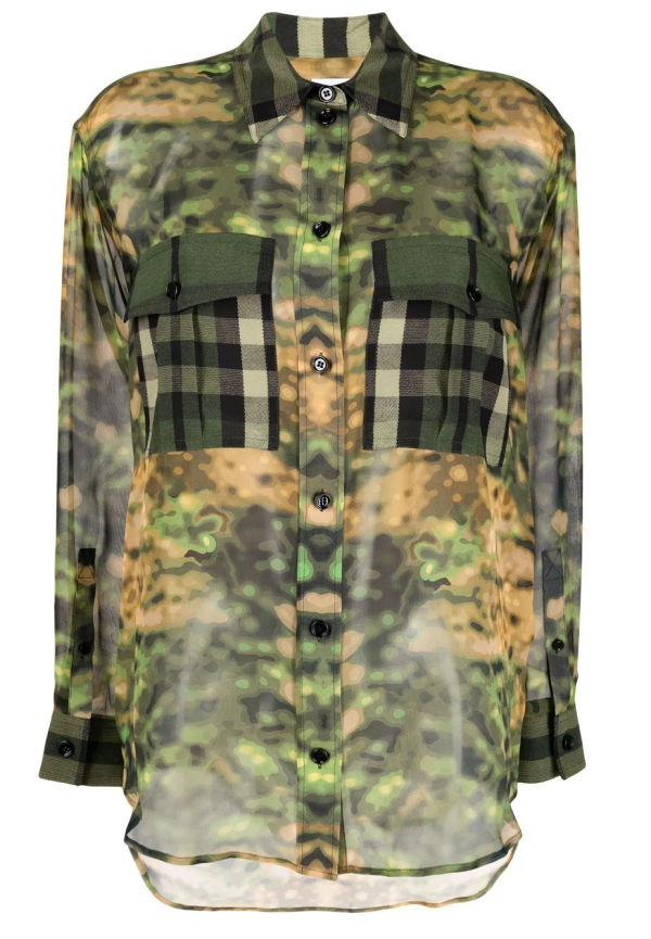Burberry vintagerutig kamouflagemönstrad skjorta - Grön