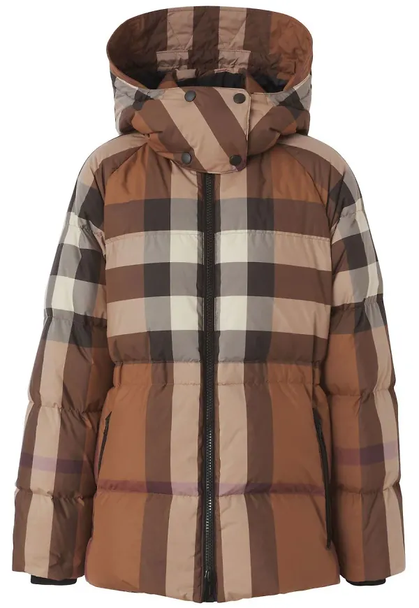 Burberry vintagerutig puffjacka med huva - Brun