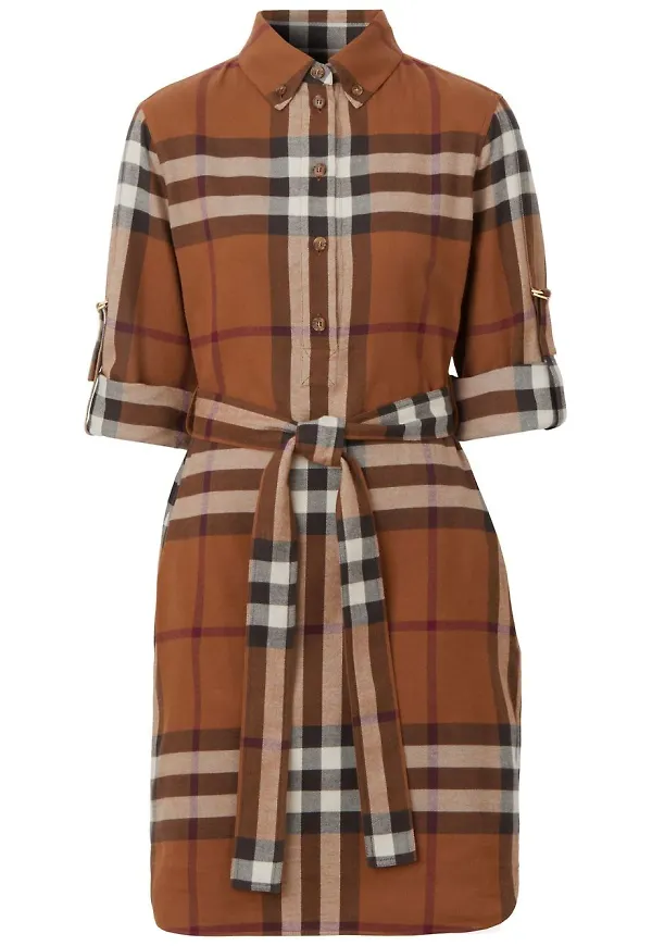 Burberry vintagerutig skjortklänning med bälte - Brun