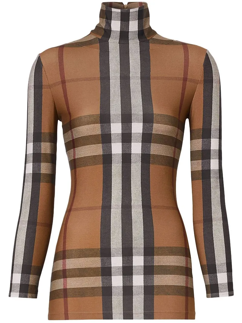 Burberry vintagerutig topp med polokrage - Brun