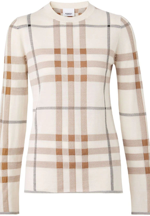 Burberry vintagerutig tröja med rundad hals - Neutral