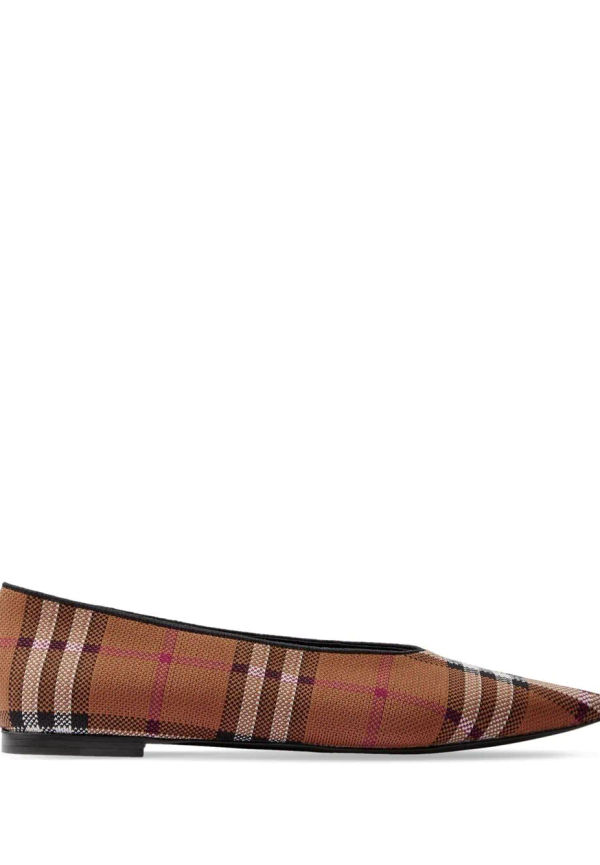 Burberry vintagerutiga ballerinaskor med spetsig tå - Brun