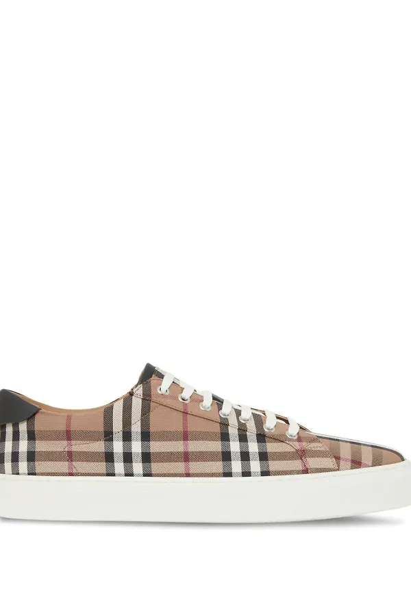 Burberry vintagerutiga sneakers med läder - Brun