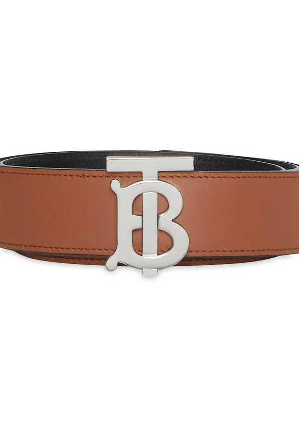 Burberry vändbart läderskärp med monogram - Brun