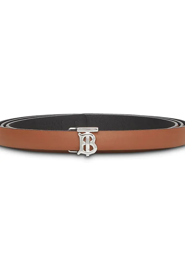 Burberry vändbart läderskärp med monogram - Brun
