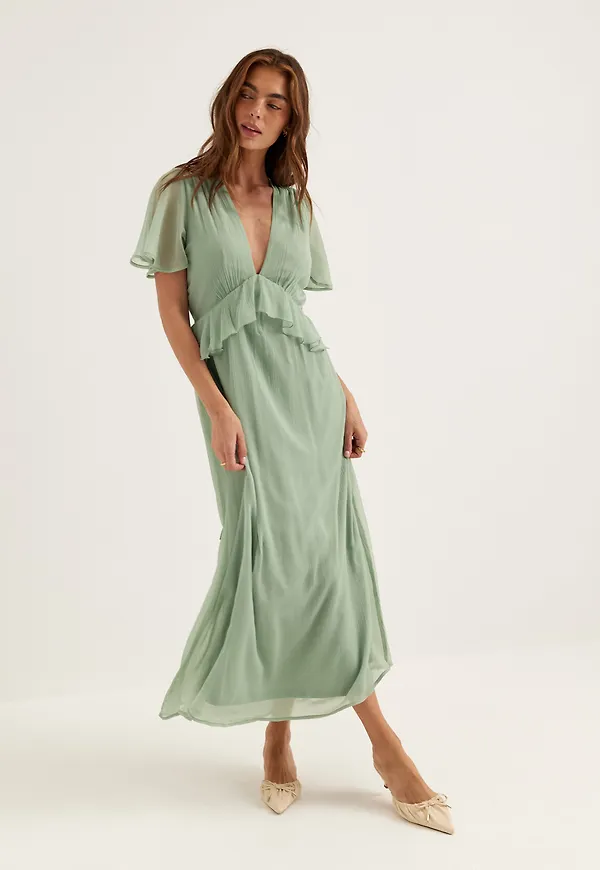 Butterfly Sleeve Chiffon Ankle Dress – Bubbleroom