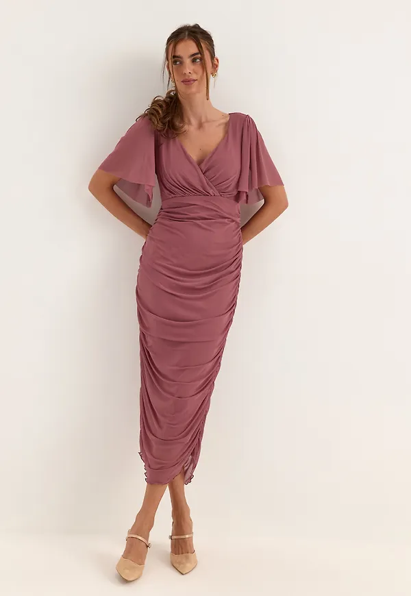 Butterfly Sleeve Mesh Ankle Dress